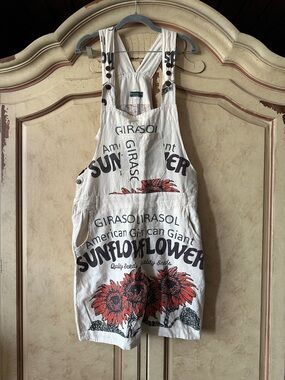 Kathmandu Cream Sunflower Print Overalls/Shortalls One Size